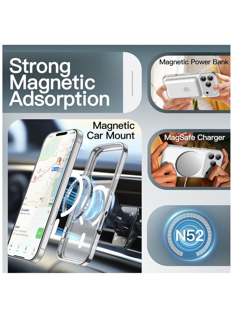 حافظة مغناطيسية لهاتف iPhone 17 Pro Max مقاس 6.9 بوصة، متوافقة مع MagSafe، لوحة خلفية شبه شفافة غير لامعة، حماية من السقوط بمستوى عسكري (إصدار شفاف بلوري) - Image 3